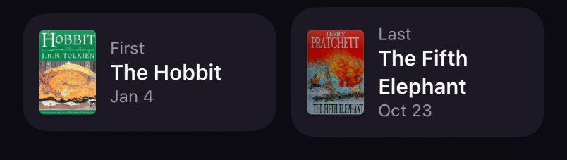First, The Hobbit, Jan 4. Last, The Fifth Elephant, Oct 23.